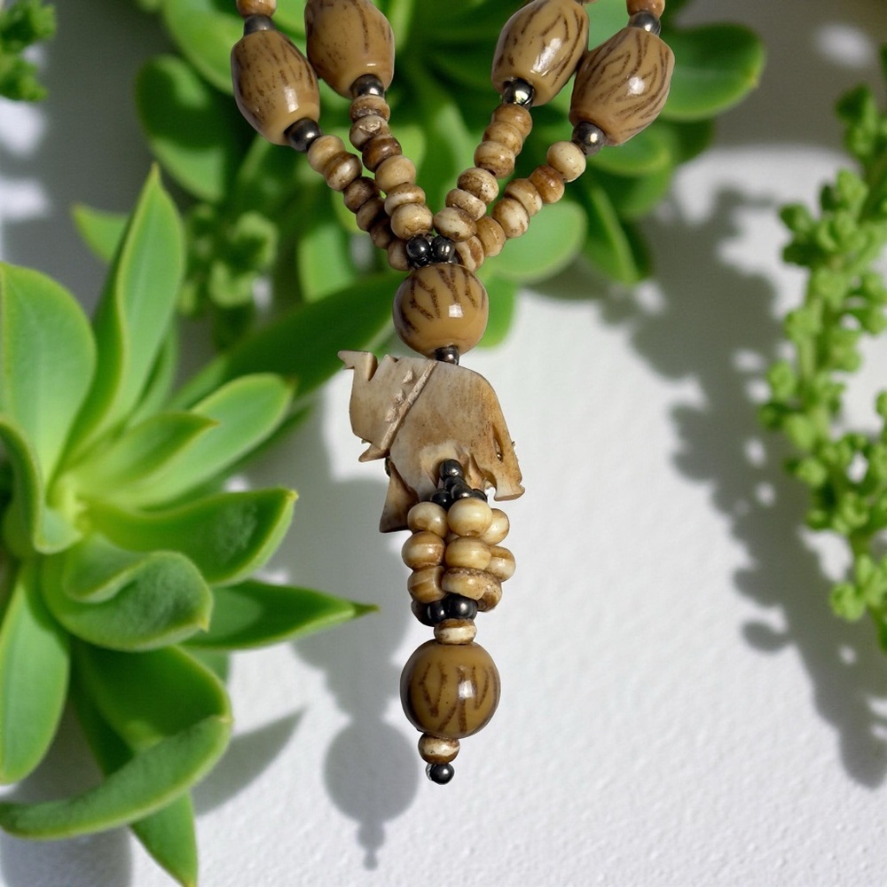 Vintage Bohemian Elephant Multi Strand  Necklace & Earring Set - Picture 3 of 6